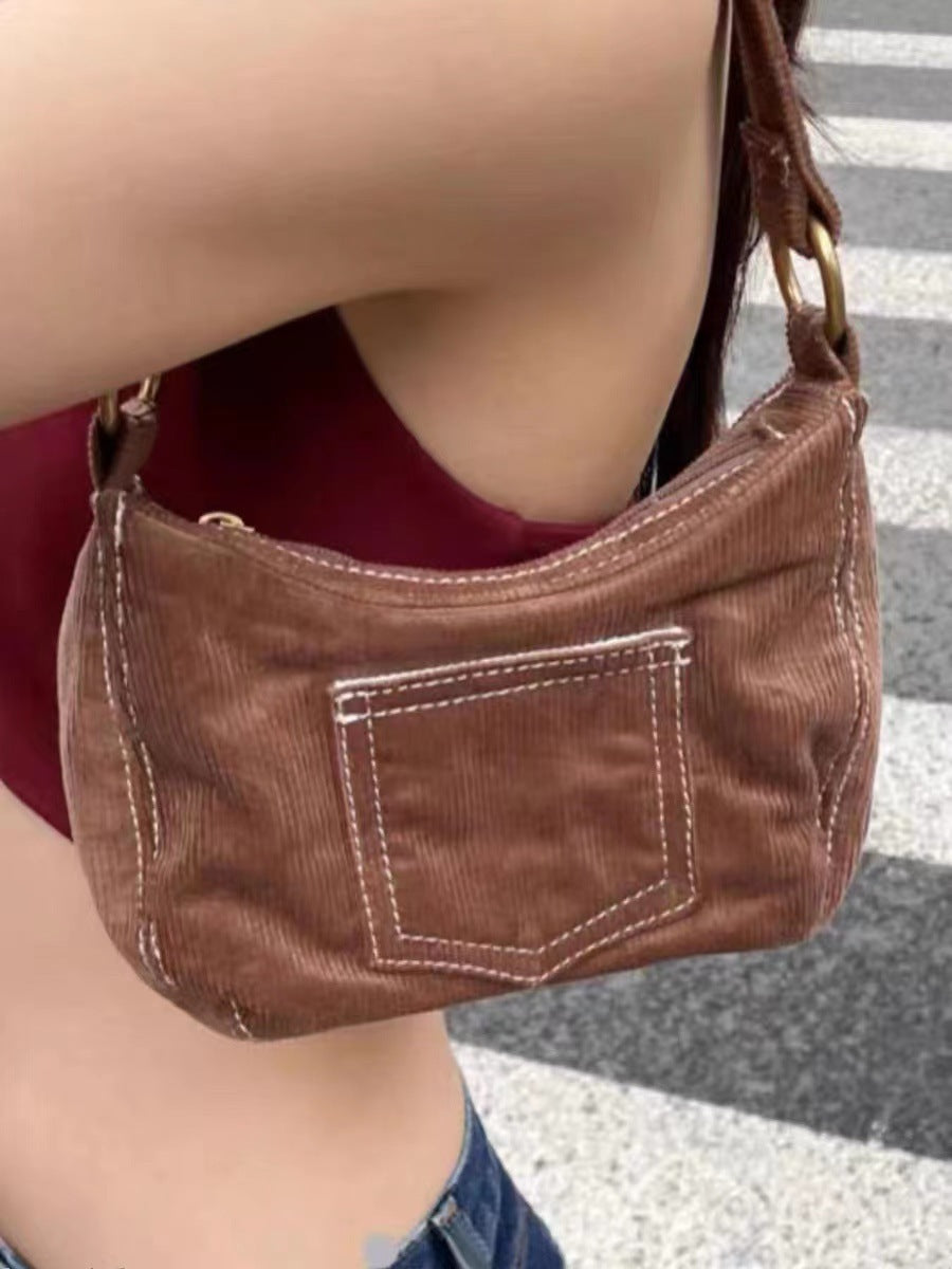 Women's Fashionable Simple Corduroy Shoulder Handbag