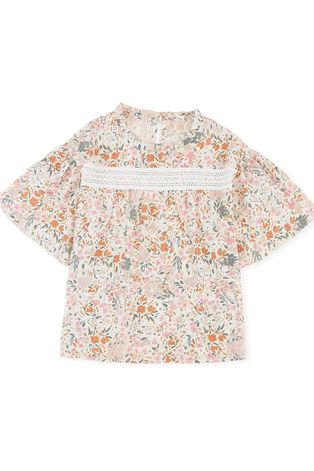 Blusa con mangas anchas y volantes con estampado floral multicolor