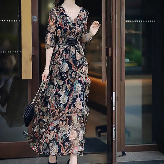 Robe Femme Âge Réduction Col V Floral