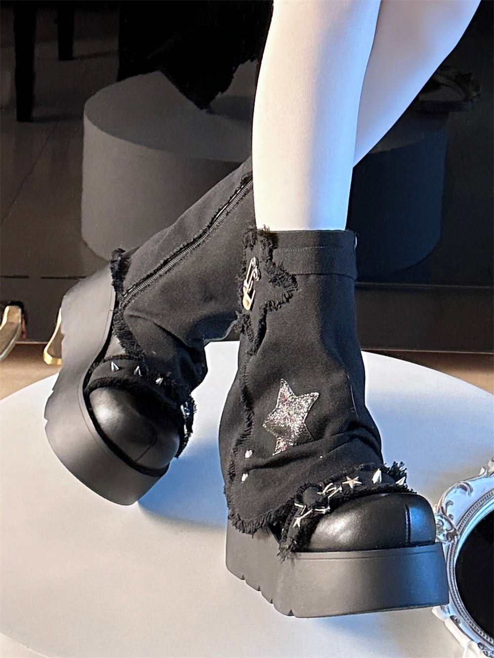 XINGX Bottes en toile à fond épais pour femme