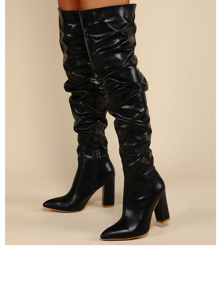 Chunky Heel High Zipper High Leg Boot