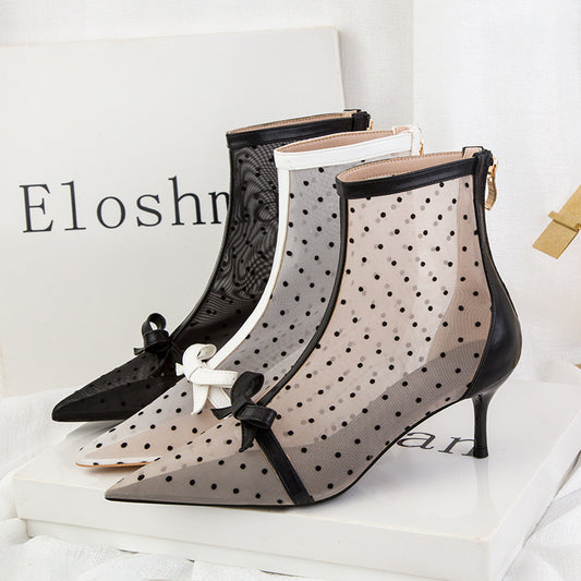 Sweet Slimming See-through Polka Dot Mesh Hollow-out High Heels