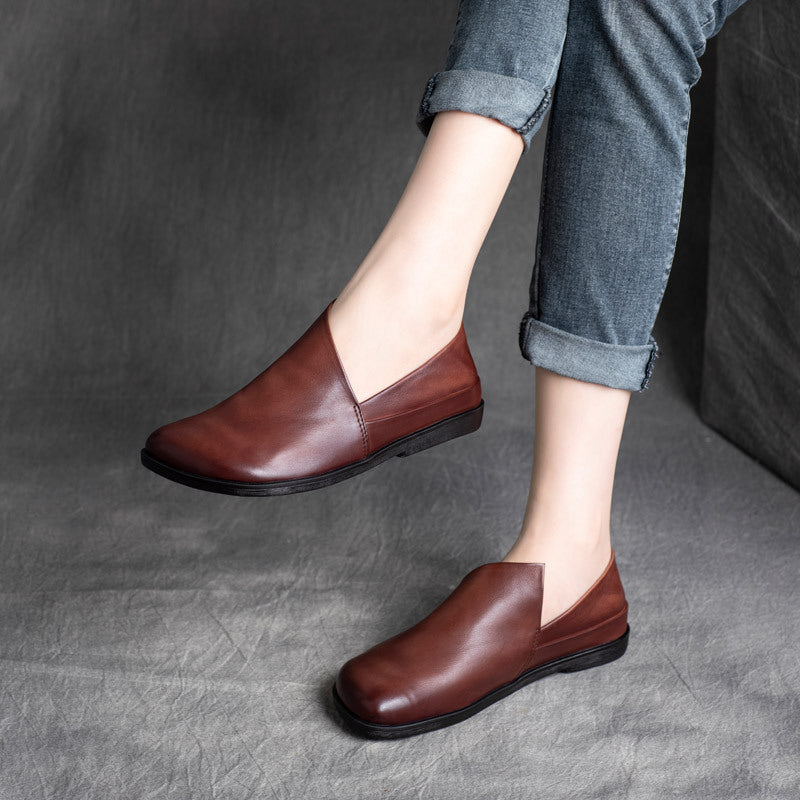 Chaussures décontractées à talons bas en cuir de vachette de style ethnique rétro pour femmes