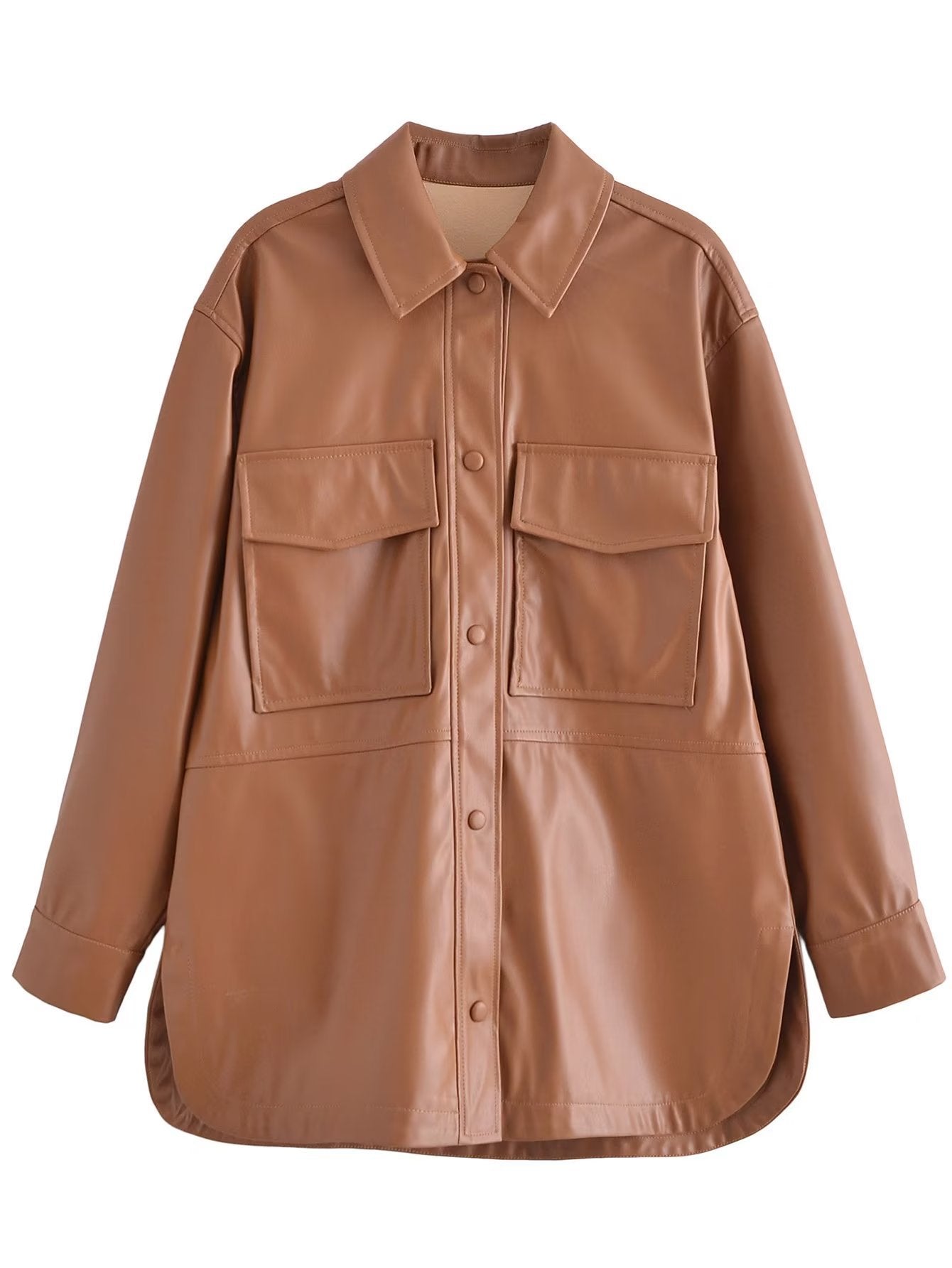 Urban Casual Women's Long-sleeved Lapel Loose Shirt Leather Coat