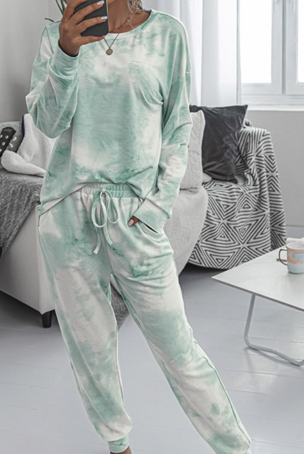 Tie-dye printed long-sleeved trousers home service