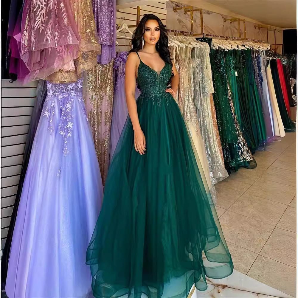 Dark Green Banquet Host Evening Dress