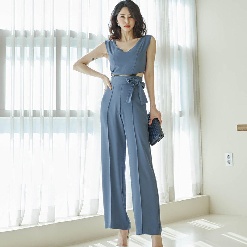 Women's Elegant V-Neck Split Waist Jumpsuit