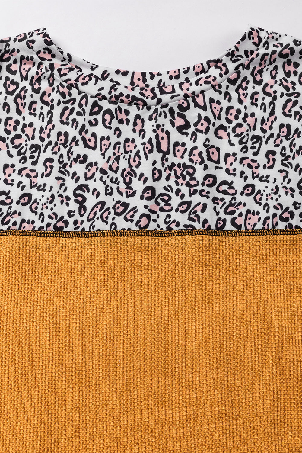 Vitality Orange Leopard Print Waffle Knit Patchwork Top