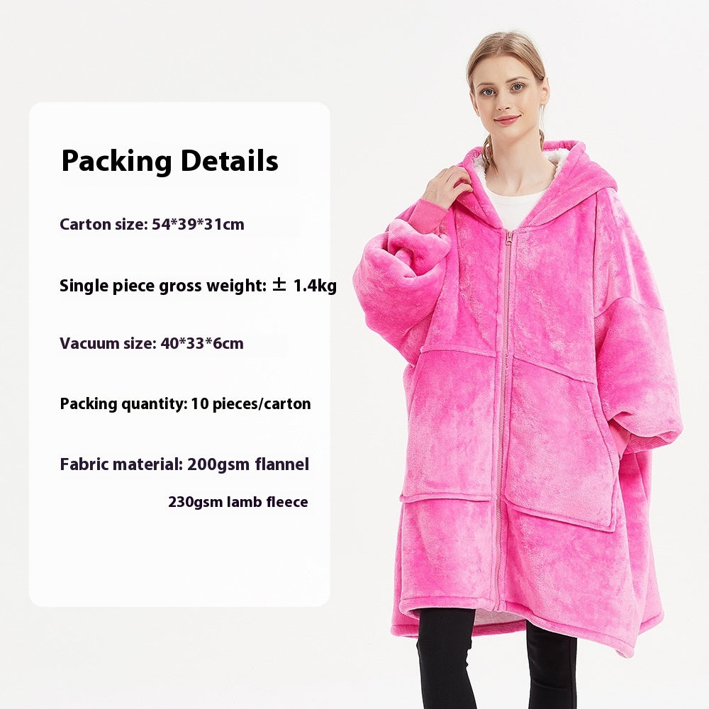 Flannel Thickened Hooded Home Leisure Double-layer Wearable Blanket