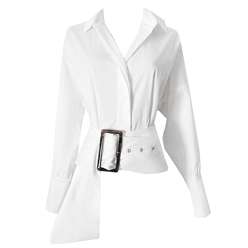 White Shirt Belt Design Niche Long Sleeve