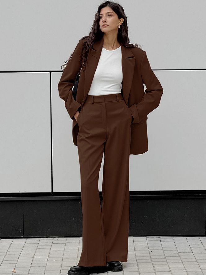 Women's Fashion Vintage Blazer Women's Wide-leg Pants Two-piece Set