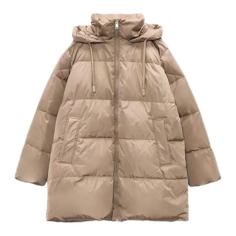 Manteau doudoune à capuche polyvalent à fermeture éclair et couleur unie pour femme