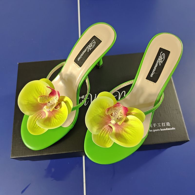 Chaussons à talons hauts à fleurs pour femmes à la mode d'été