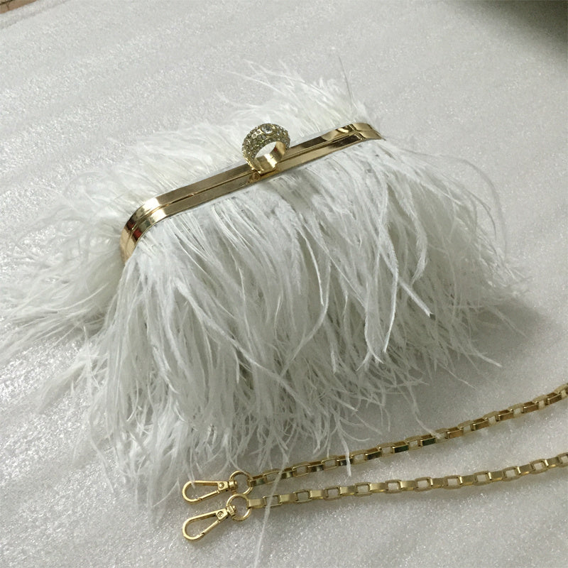 Thailand Niche Fashion Brand Feather Dinner Chain Clutch Bag