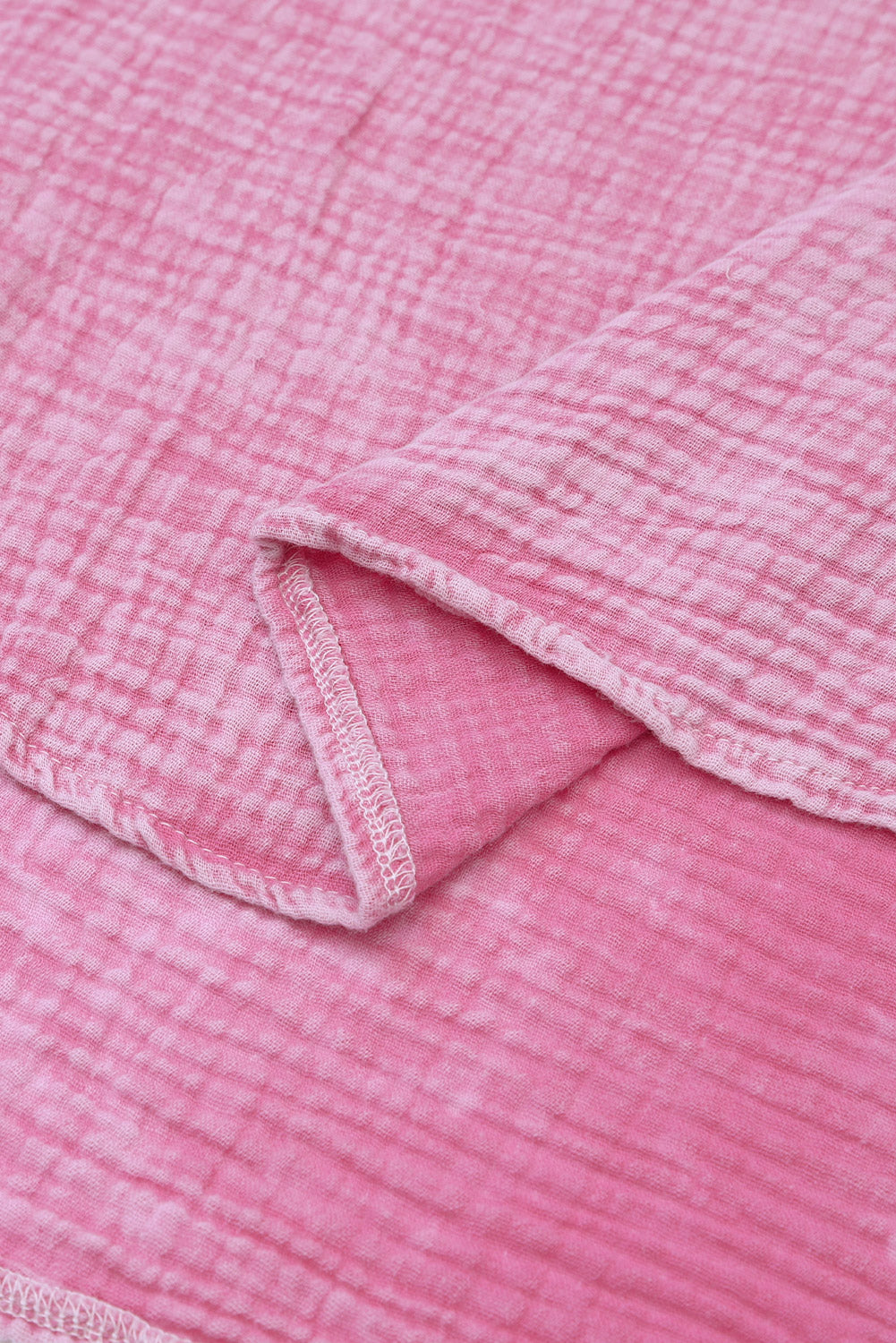 Pink Crinkle Textured Loose Henley Top