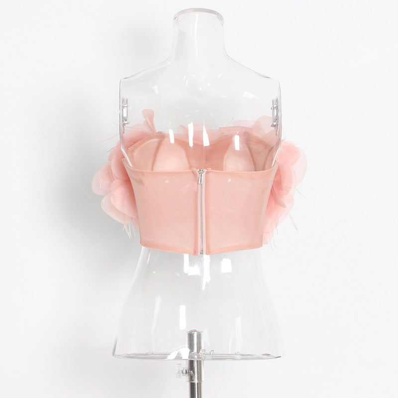 Temperament Mesh Perspective Irregular Stitching Tube Top