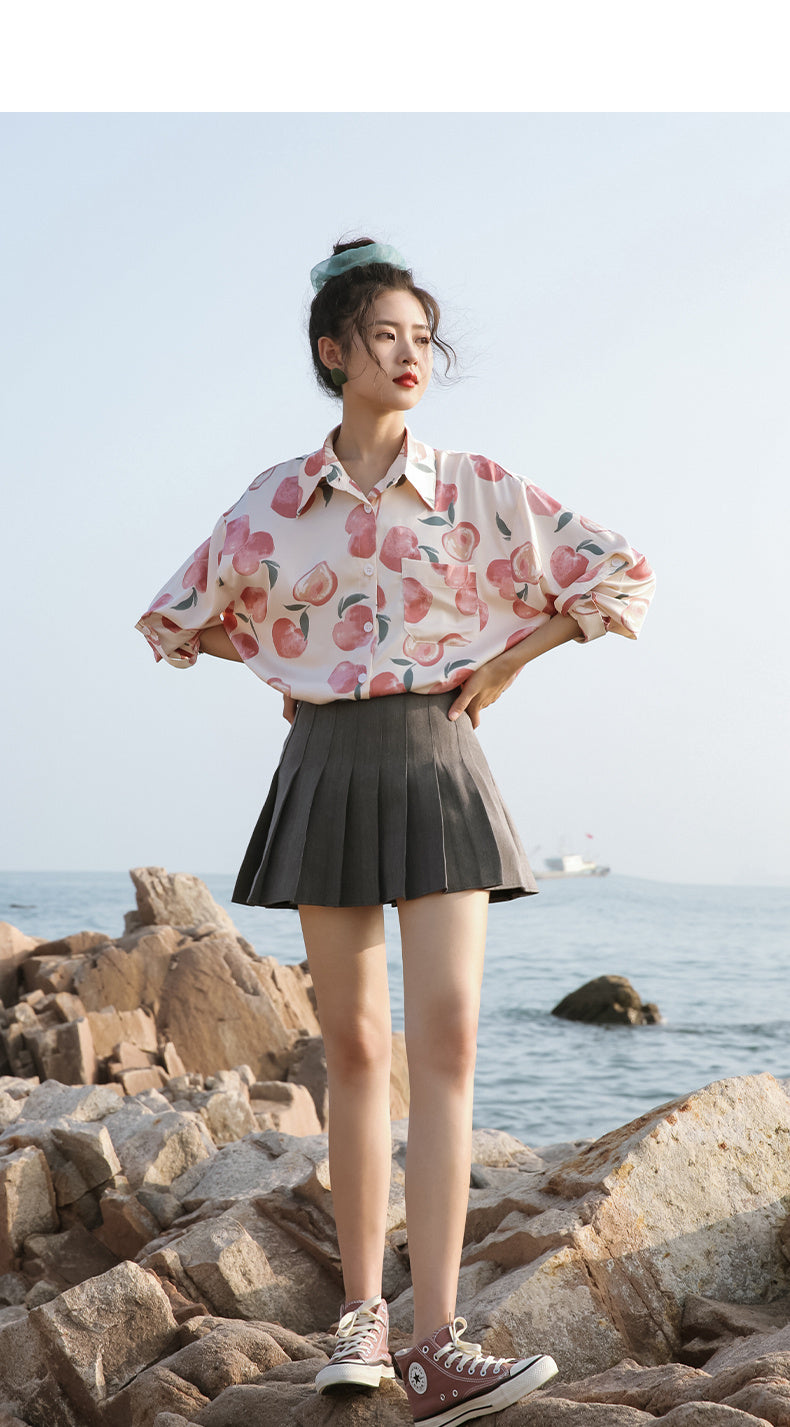 Women's Spring Retro Hong Kong Style Long Sleeve Chiffon Flower Shirt