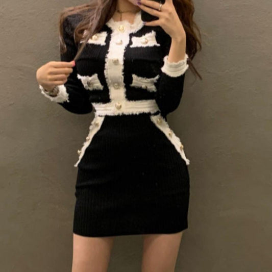 Women's Knitted Sweater Skirt Two-piece Set