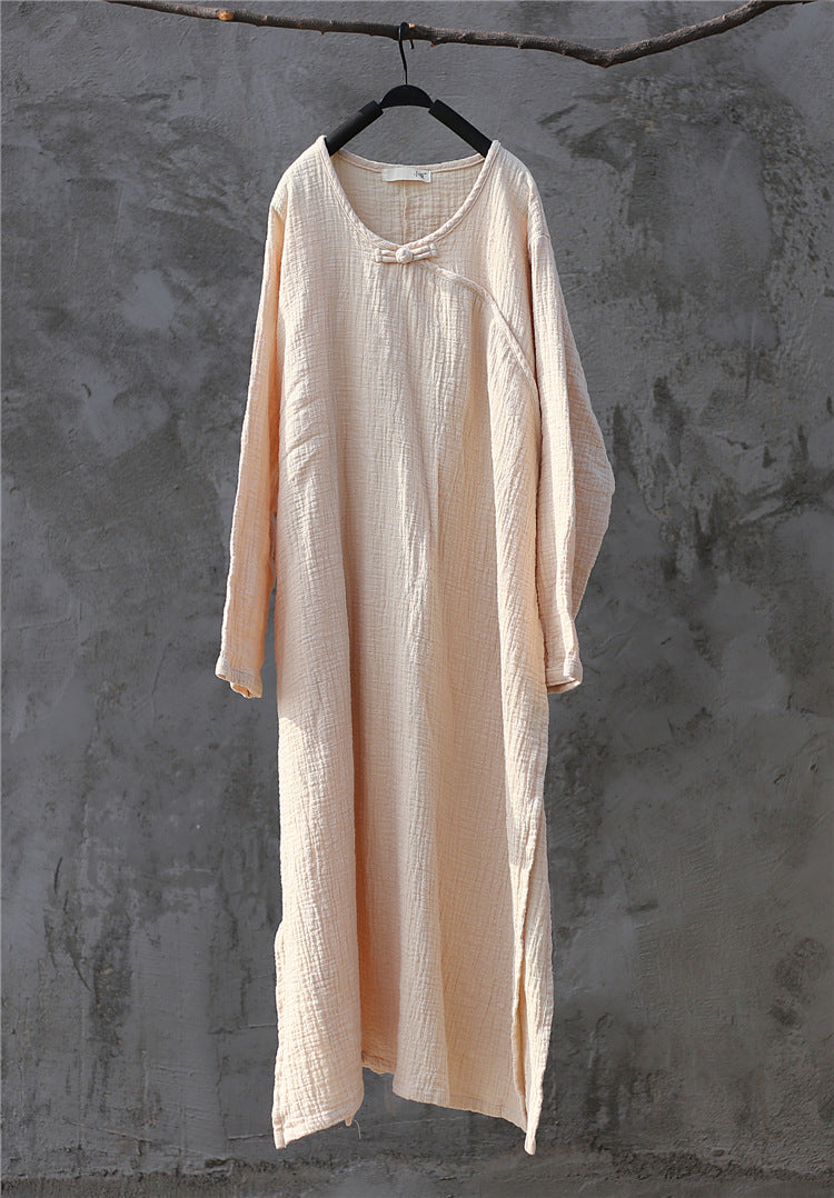 Artistic Retro Chinese-style Loose Zen Cotton Linen Dress Robe