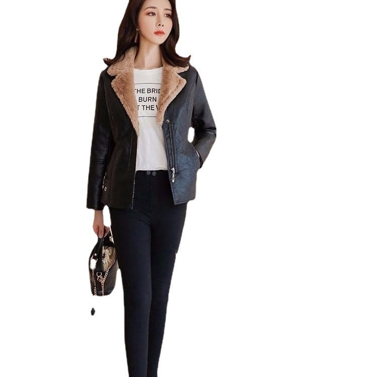 Autumn And Winter Leather Coat For Women Thickened