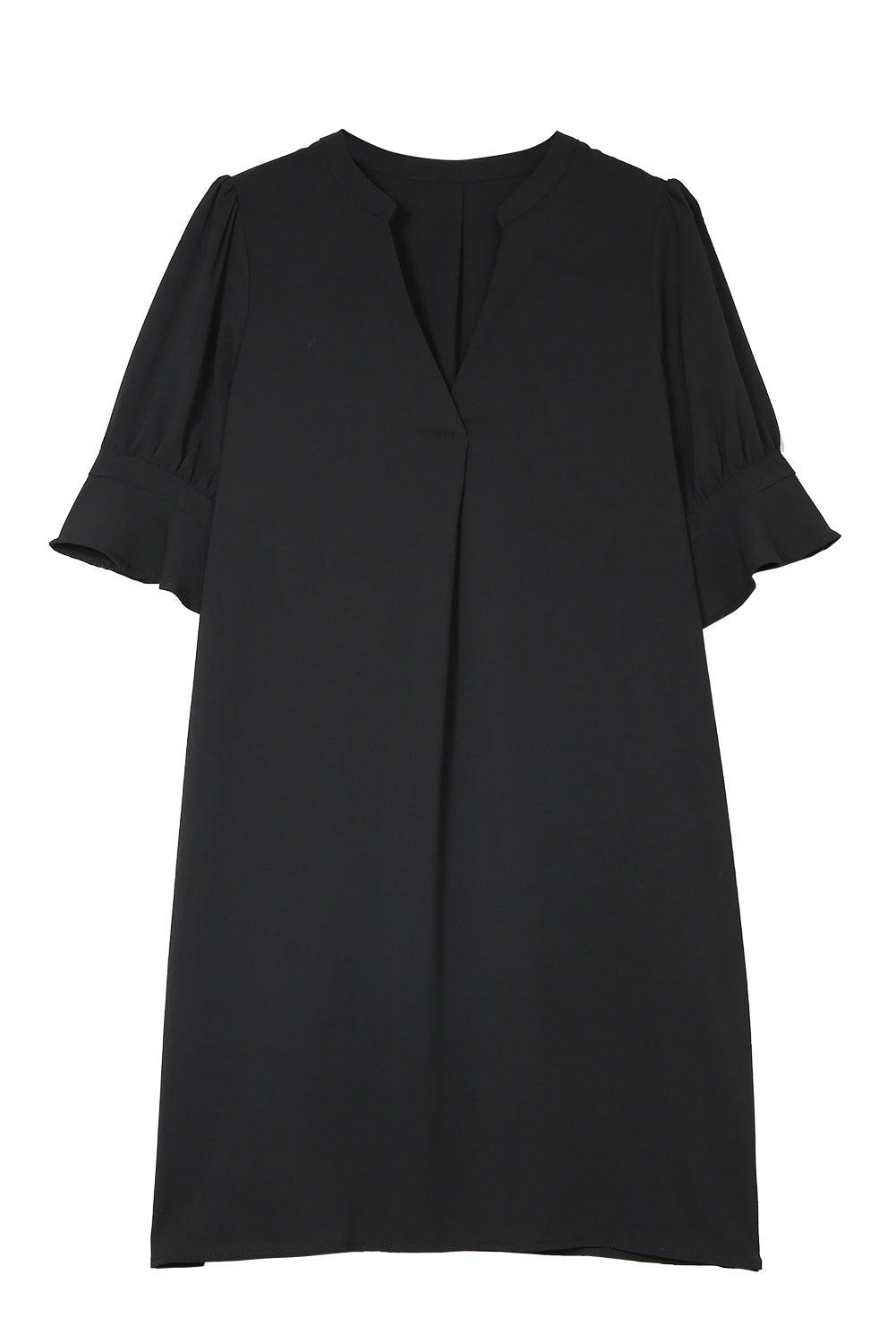 Robe droite noire à manches volantées