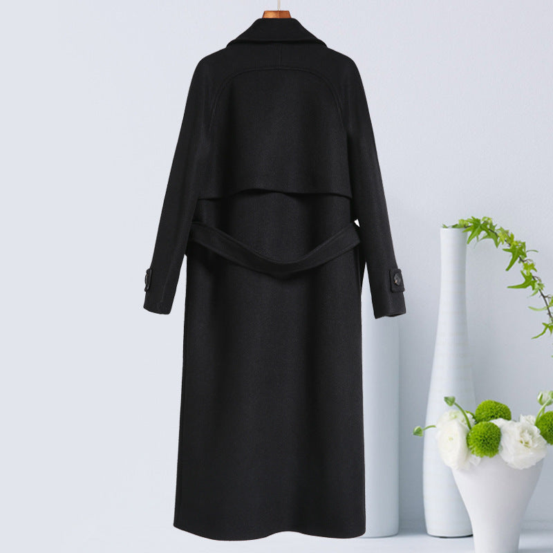 Women's Black Overcoat Mid-length Thick Loose Slim-fit Woolen Coat