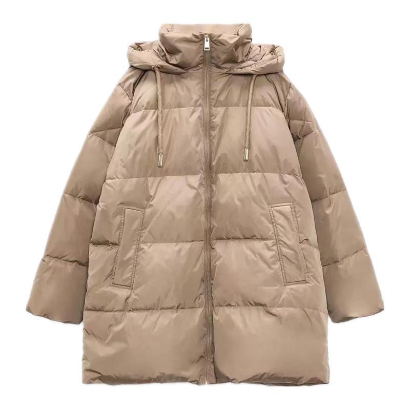 Manteau doudoune à capuche polyvalent à fermeture éclair et couleur unie pour femme