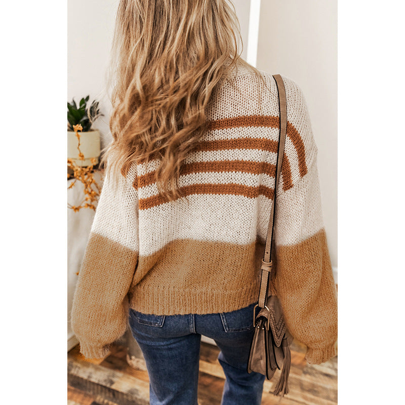 Pull cardigan rayé contrasté pour femme