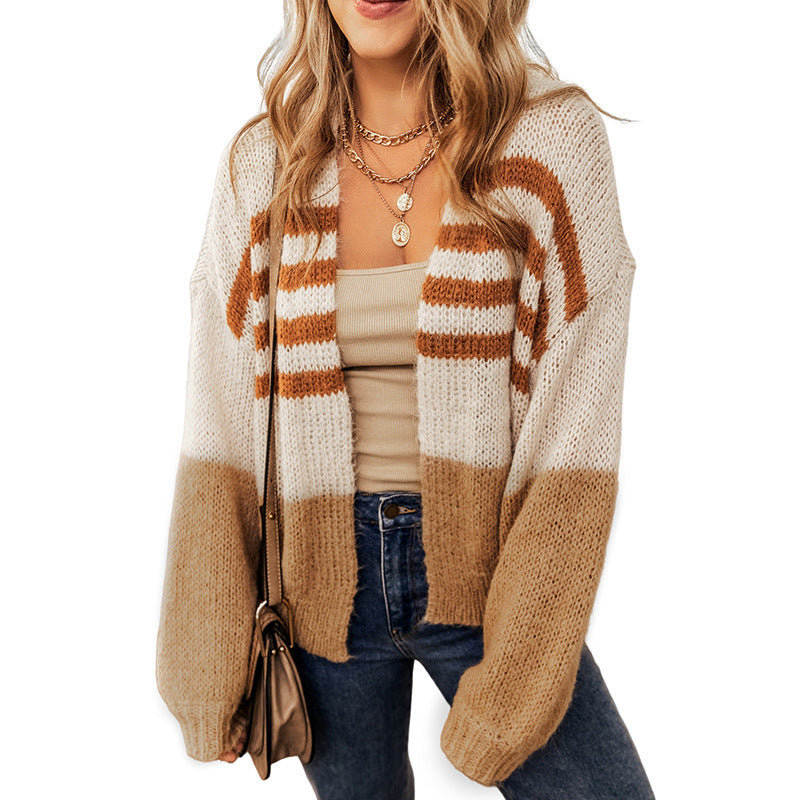 Pull cardigan rayé contrasté pour femme