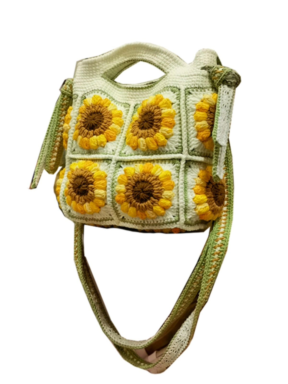 Sac à bandoulière en laine crocheté à la main à double usage, joli sac à main tissé à la main en tournesol pour femme