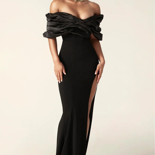 Women's Off-shoulder Split Ruffle Hip Dress