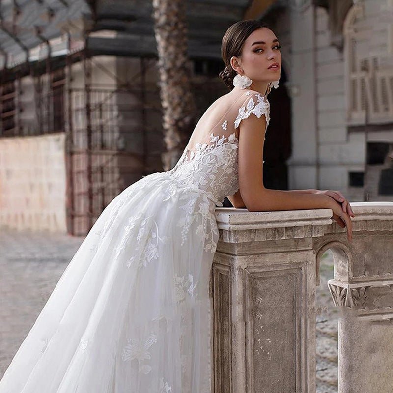 Rêve col rond minceur blanc avec queue de mariée de poisson robe de mariée vêtements bidirectionnels activité femmes