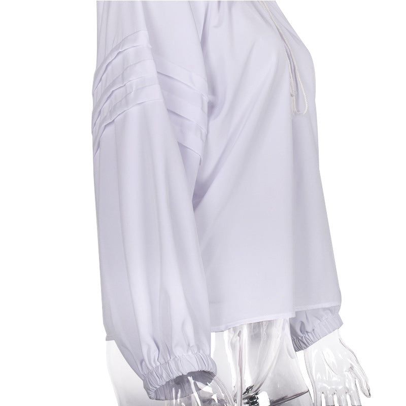 V-neck tie drawstring lantern sleeves