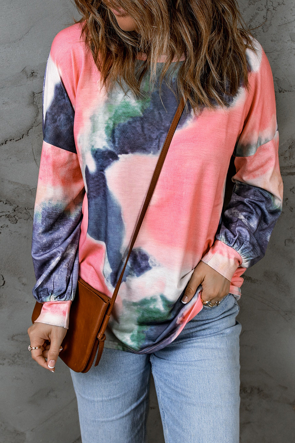 Tie-Dye Drop Shoulder Round Neck Top