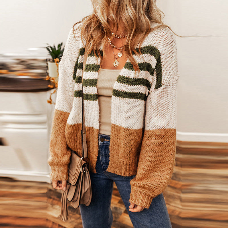 Women's Striped Contrast Cardigan Sweater