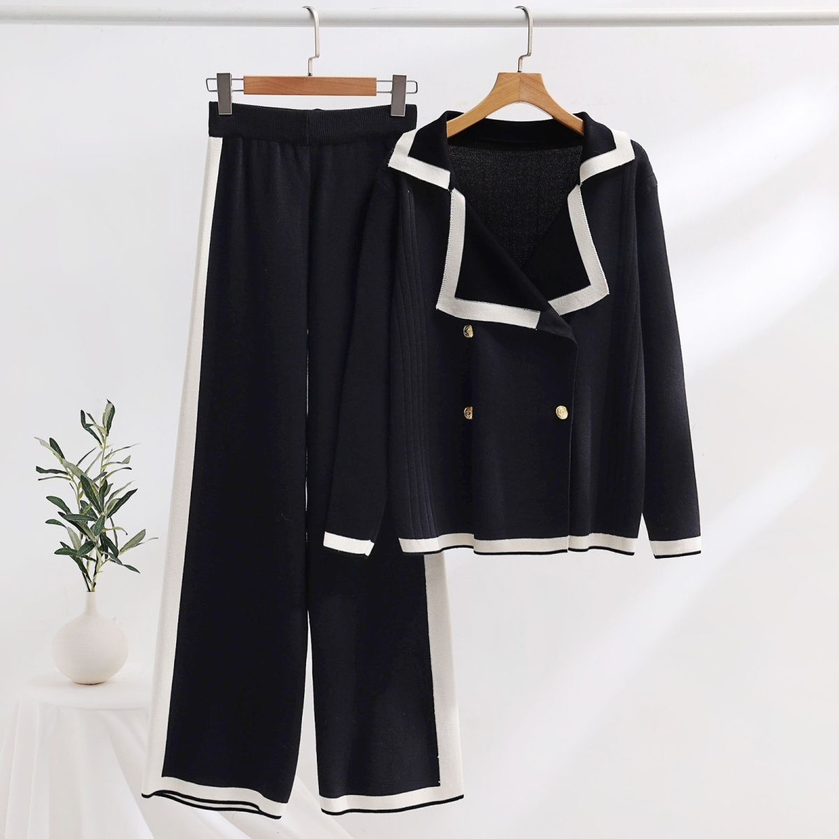 Women's Autumn Knitted Wide-leg Pants Two-piece Set