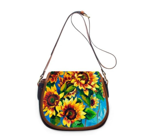 Women's Leather Sunflower Print Shoulder Bag