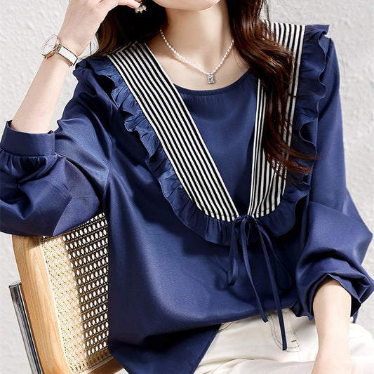 Big-name Fungus Edge Casual Loose Stitching Collar Shirt