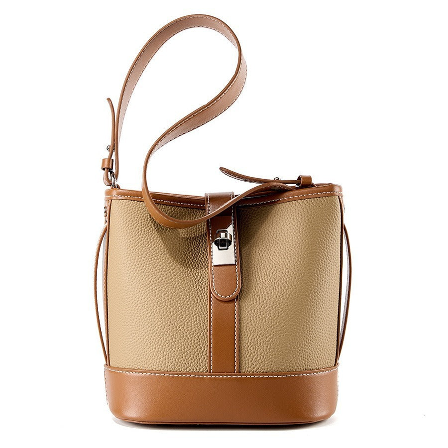 Top Layer Cowhide Bucket Bag All-match Genuine Leather Women's Messenger Bag