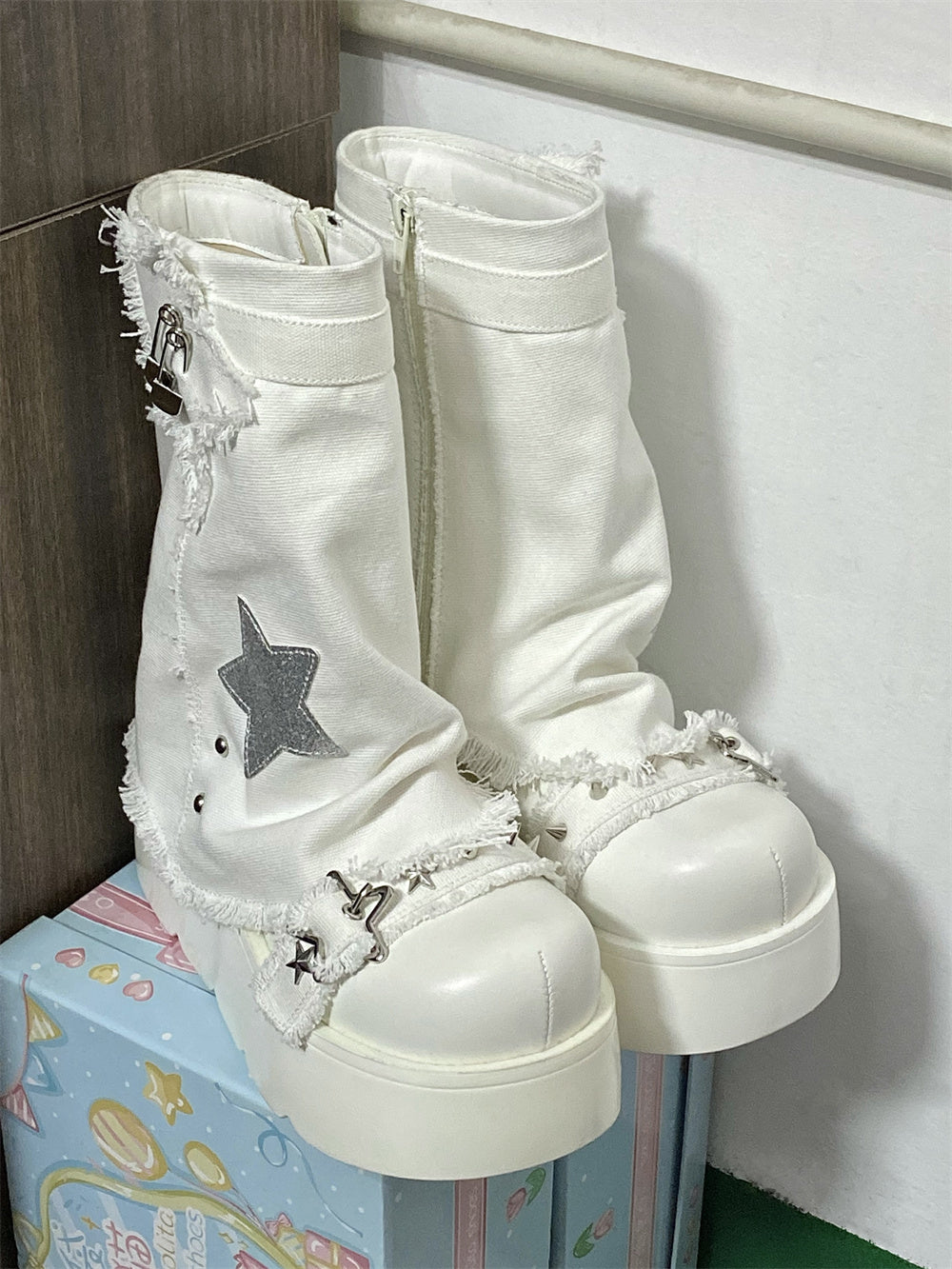 XINGX Bottes en toile à fond épais pour femme