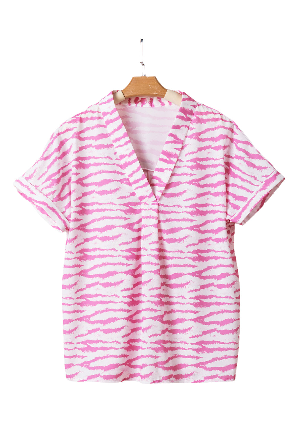 Blusa de manga corta con cuello en V y estampado de cebra rosa