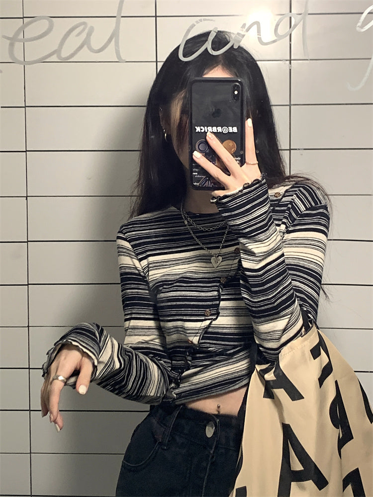 Cropped Top Striped Autumn Hip Hop Women's Costume Costume