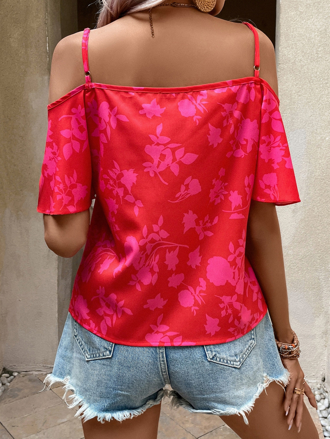 Cold Shoulder Short Flare Sleeve Blouse