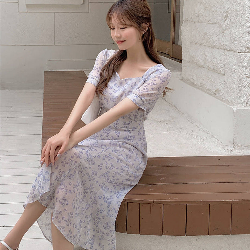 Women's Fashion Lace-up Short Sleeve Chiffon Dress