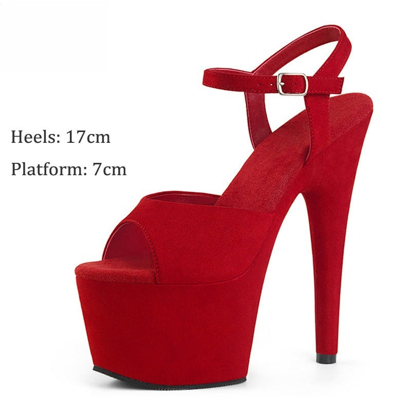 17cm Suede High Heel Sandals Model Catwalk