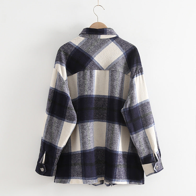 Fashionable loose slim cotton plaid shirt