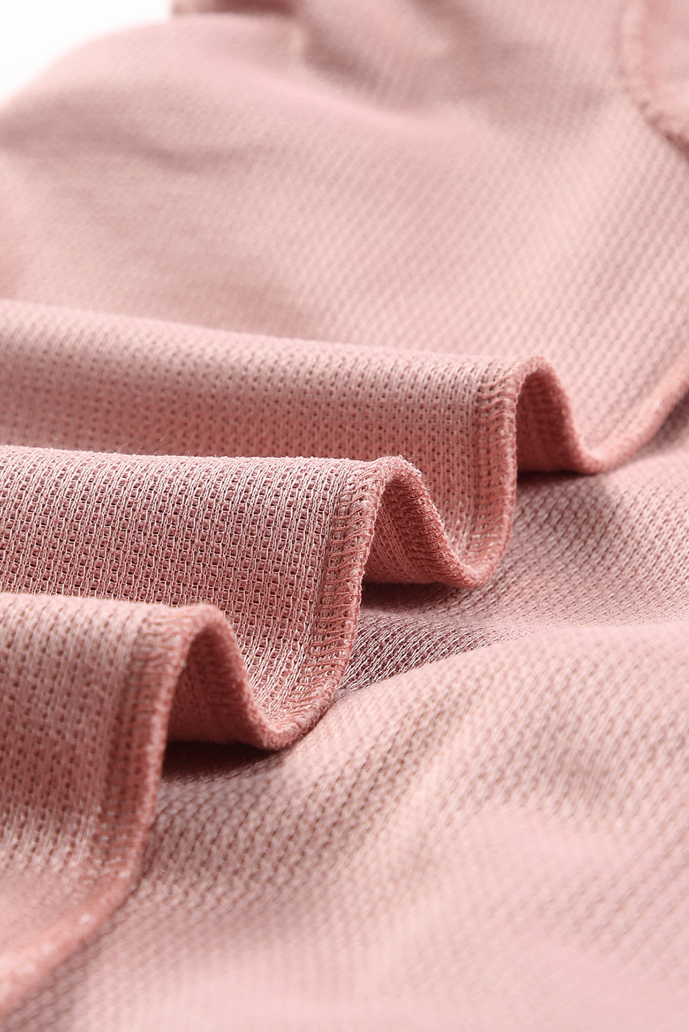 Pink Solid Ribbed Knit Round Neck Pullover Sweatshirt