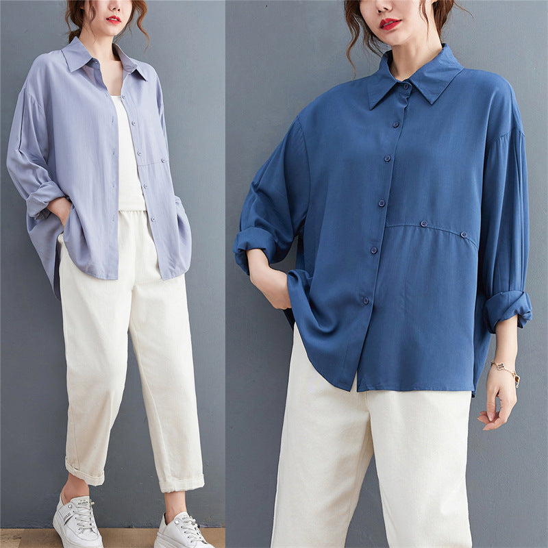 Women's Loose Plus Size Fat Sister Solid Color Shirt