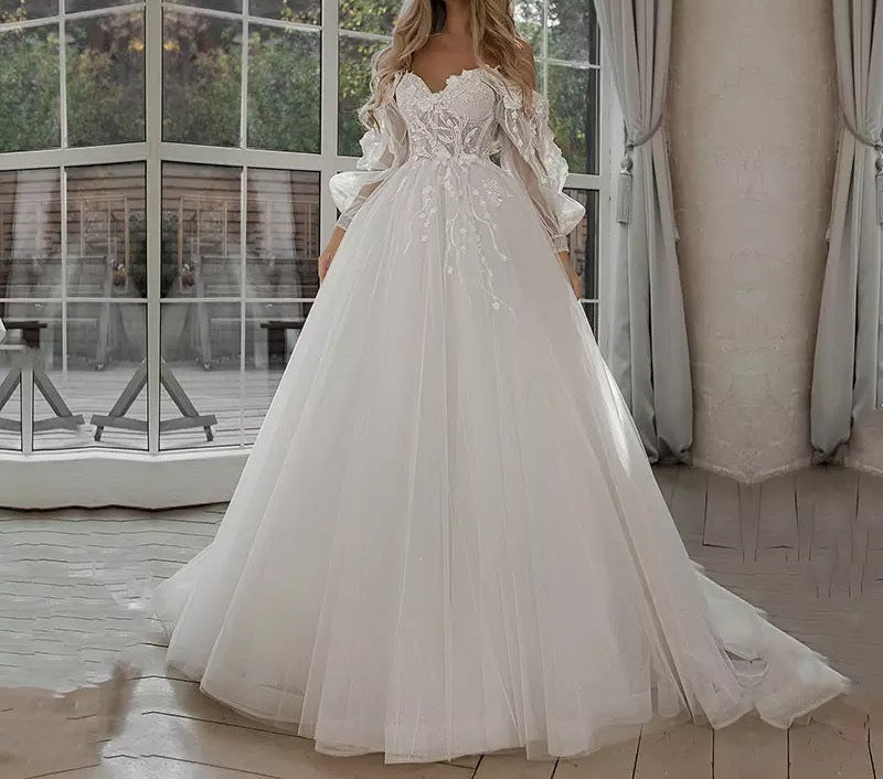 Boho Bride Gown Puff Sleeve Off Shoulder Wedding Dresses