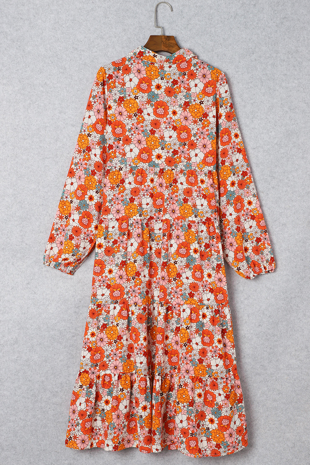 Robe bohème multicolore à col floral et manches longues à volants